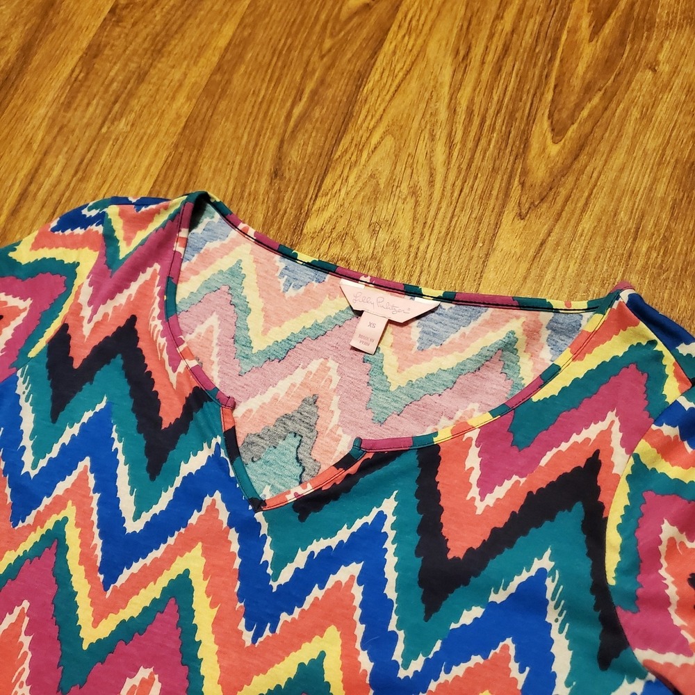 Lilly Pulitzer Gretchen Dress Women XS Multicolor Chevron 3/4 Sleeve Shift